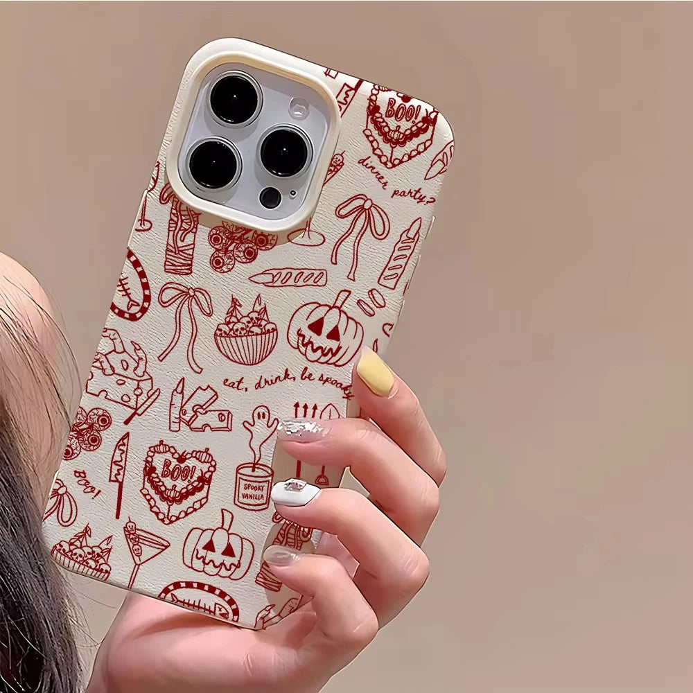 Pumpkin Ghost Leather Case for iPhone 16-14 Models