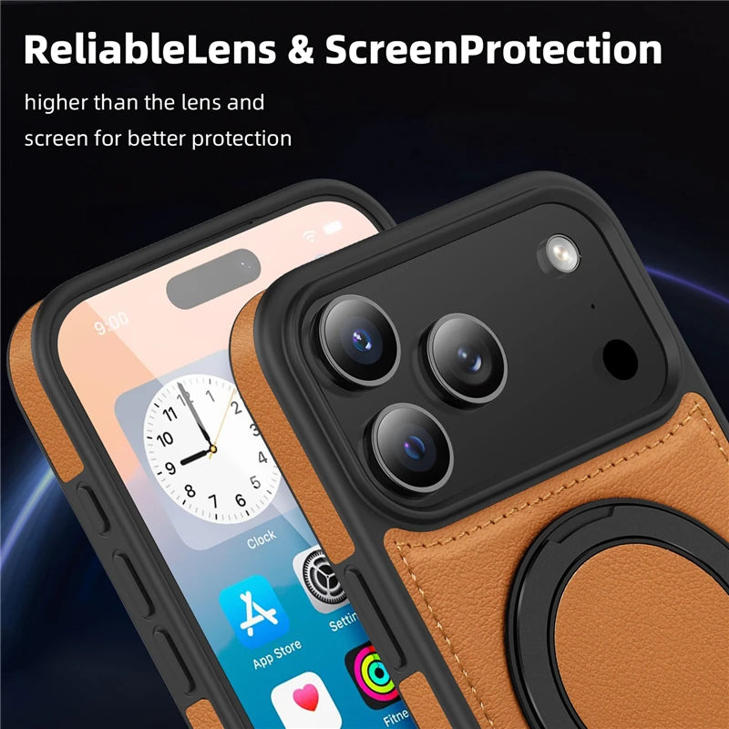 Lederhülle mit Magnet und Ständer für iPhone 17