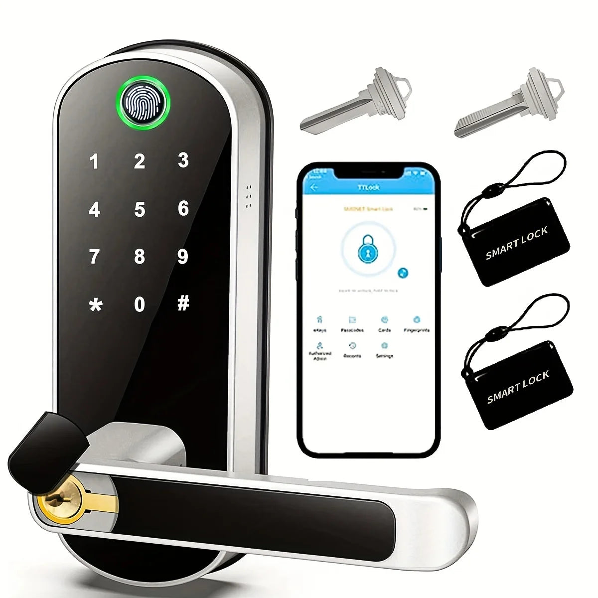 Smarte Fingerprint Türschloss mit App und Touchscreen