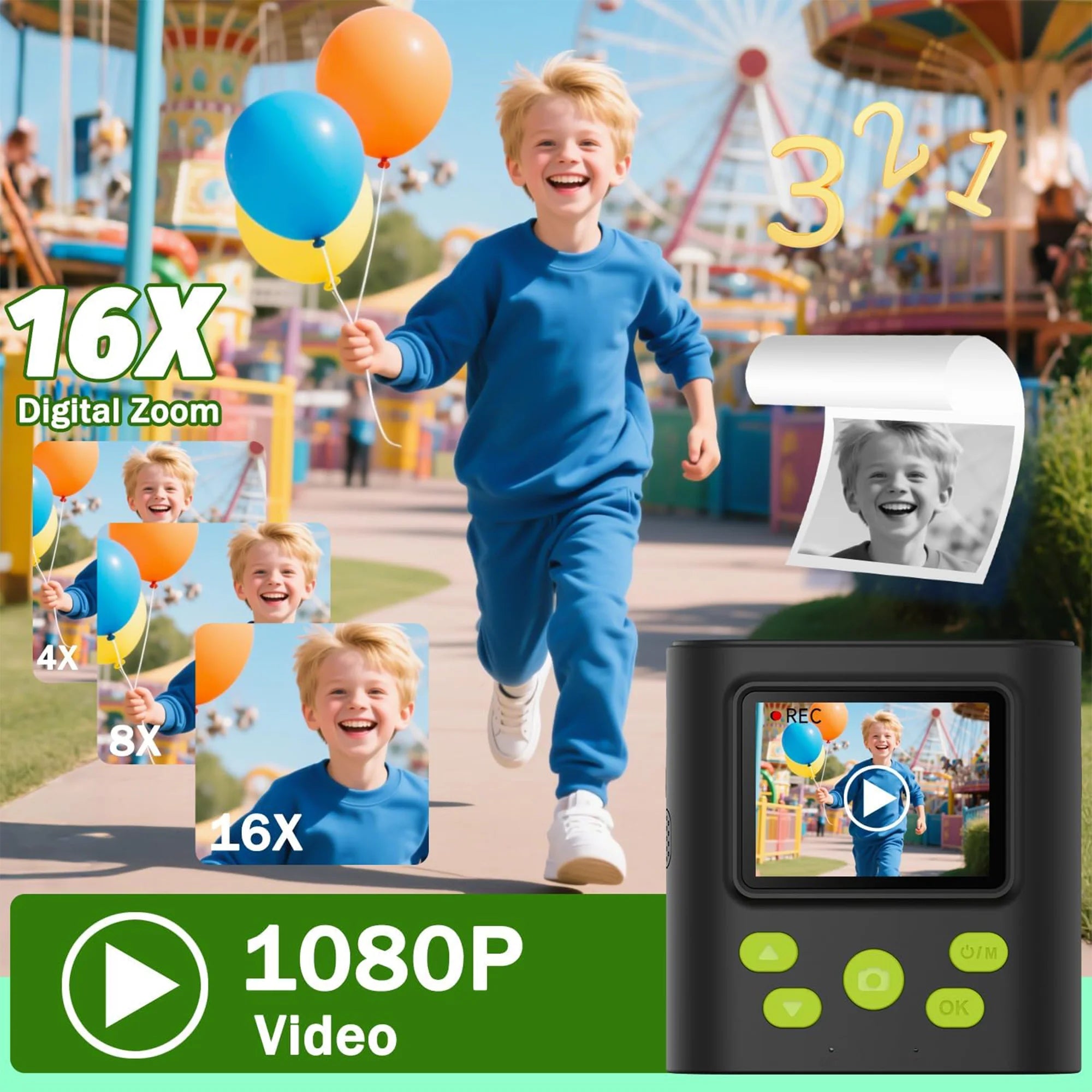 Kinder-Druckkamera 1080P HD mit Druckpapier & 32 GB