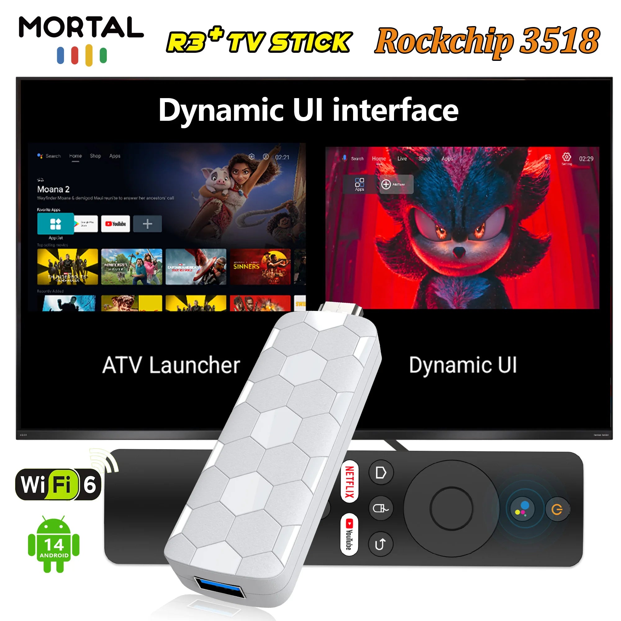 Android 14 TV Stick R3+ 4K Streaming Media