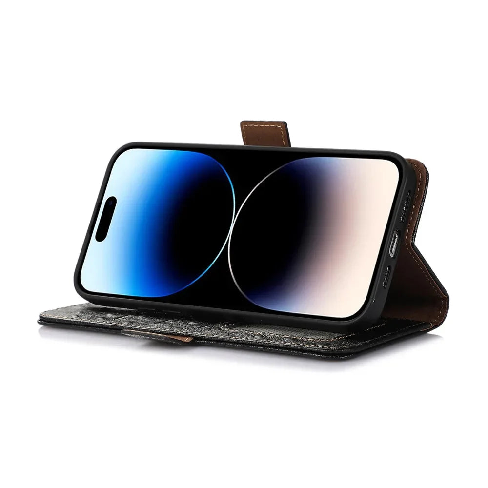 Ostrich Leder Flip Wallet Case für Galaxy S25