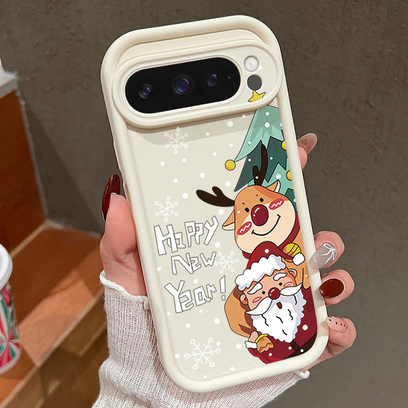 Weihnachts Silikonhülle für Google Pixel 7 und 8 stoßfest flexibel mit Schneemann und Elchdesign robuster Schutz für Winter und Alltag