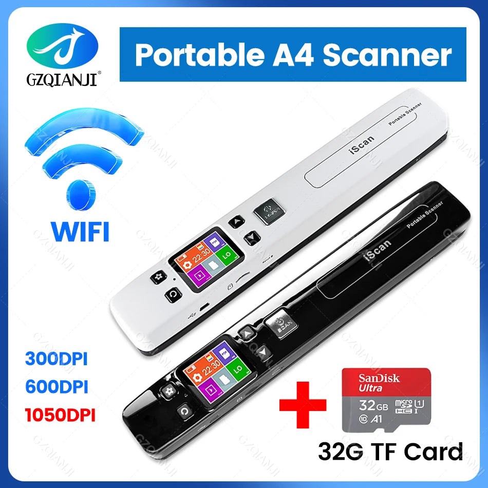 Kabelloser Mini A4 Dokumentenscanner mit TF Karte
