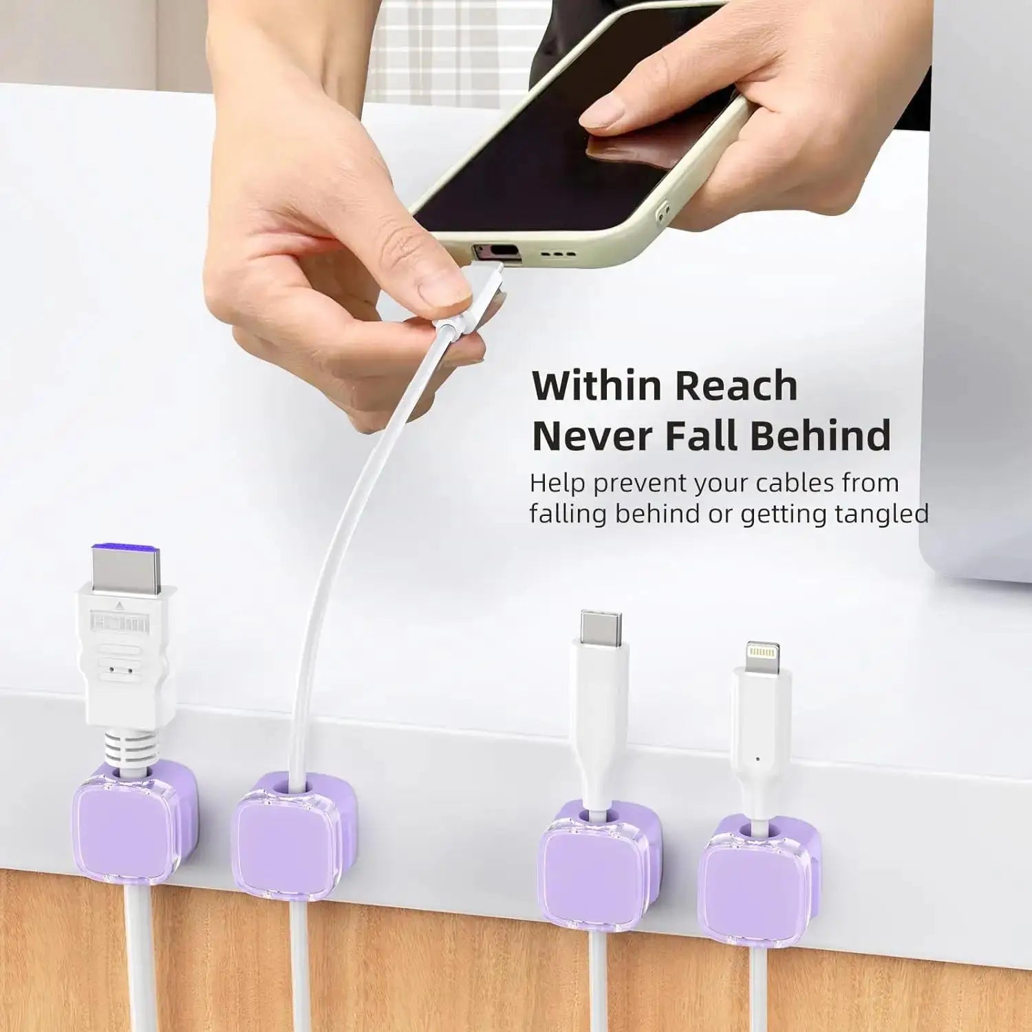 Magnetic USB cable clips, 6-piece organizer