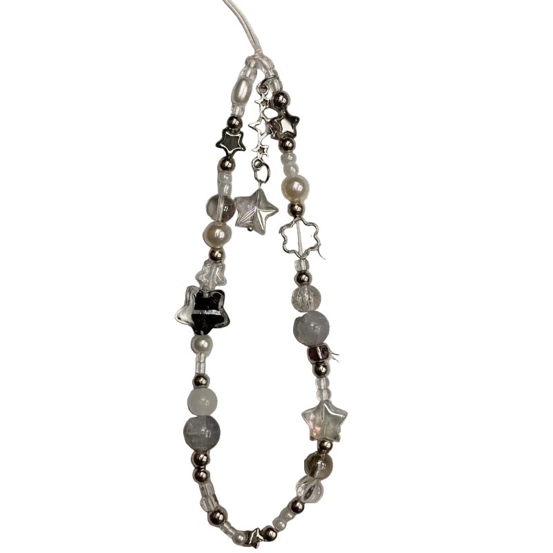 Silber Stern Perlen Handyanhänger Lanyard Charme