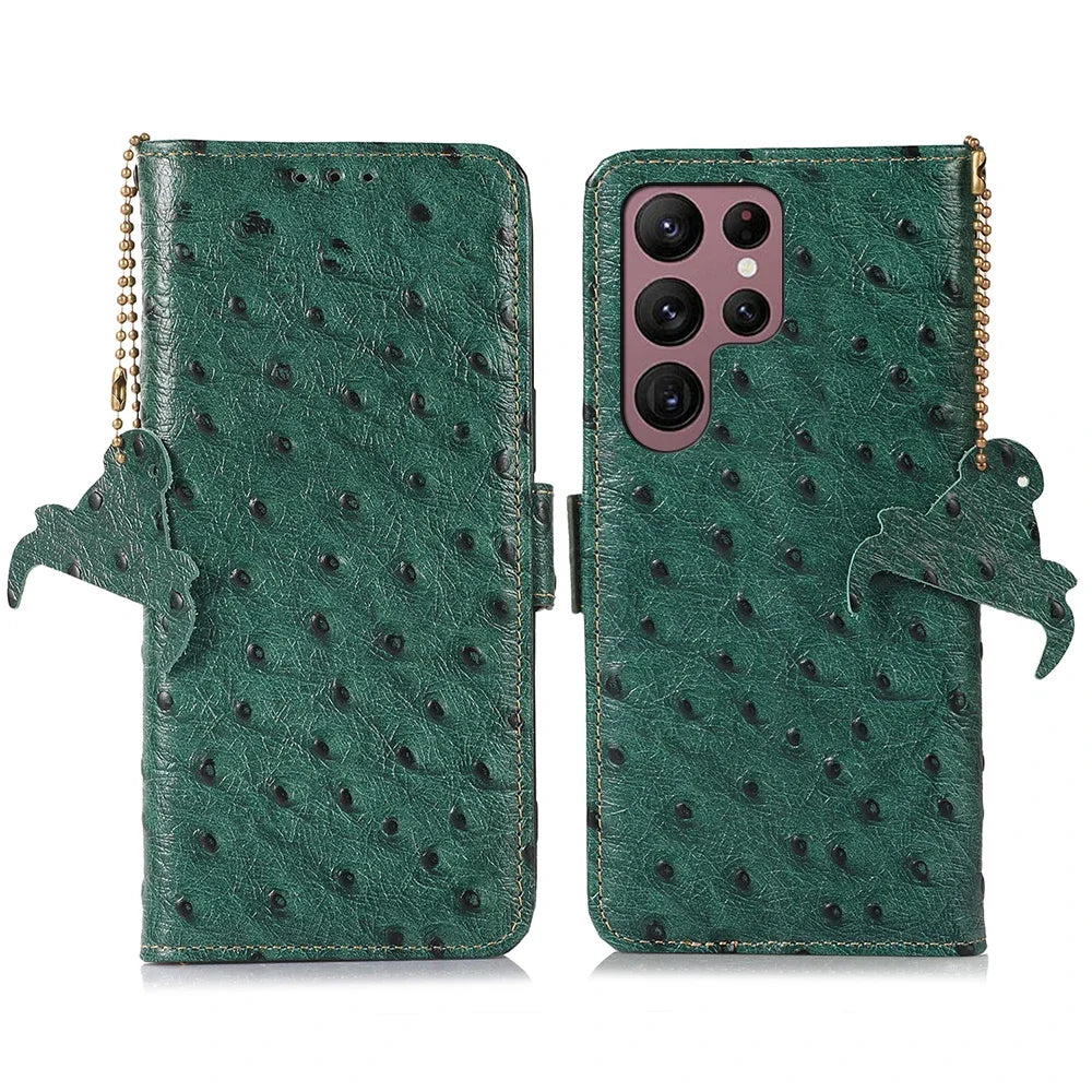 Ostrich Leder Flip Wallet Case für Galaxy S25