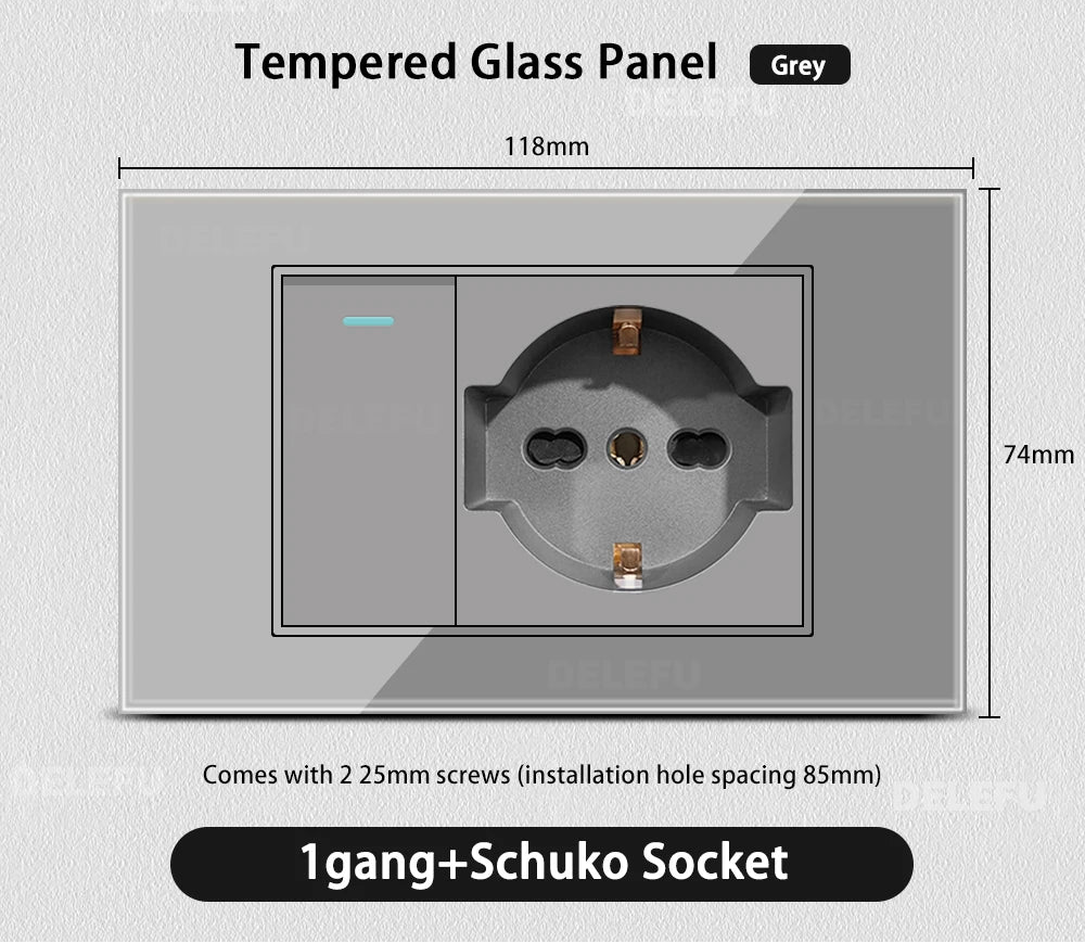 Grau Glas Smart Steckdose USB C & Wifi Schalter