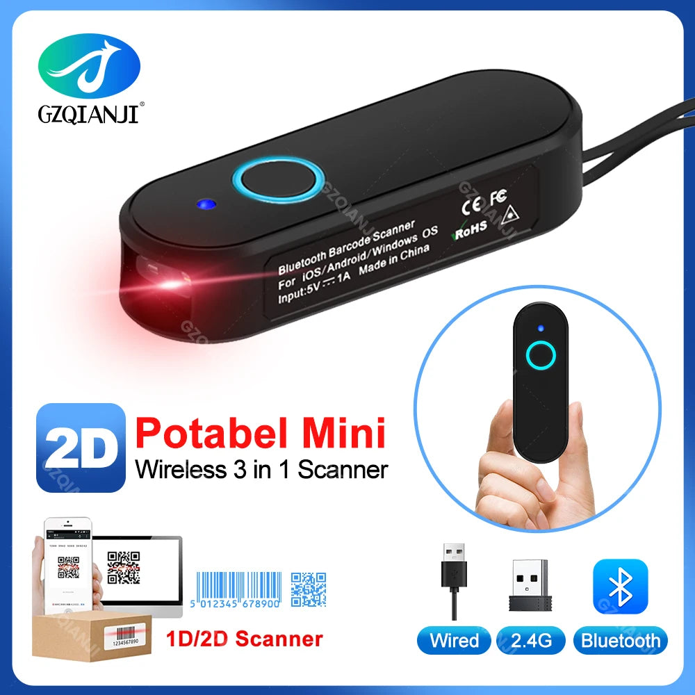 Tragbarer Bluetooth 2D Mini Barcode Scanner Pocket