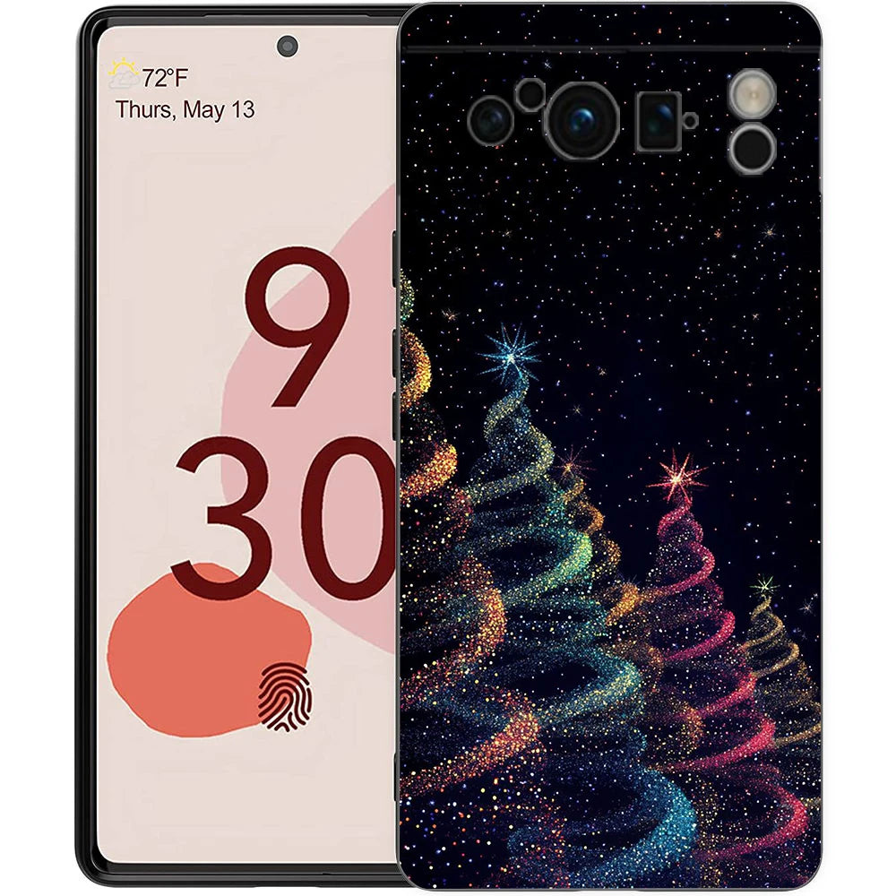 Stylische Frohe Weihnachten TPU Hülle für Google Pixel 9 Pro XL halb umwickelt 360 Grad Schutz stoßfest kratzfest rutschfest Cartoon Tier Anime Design
