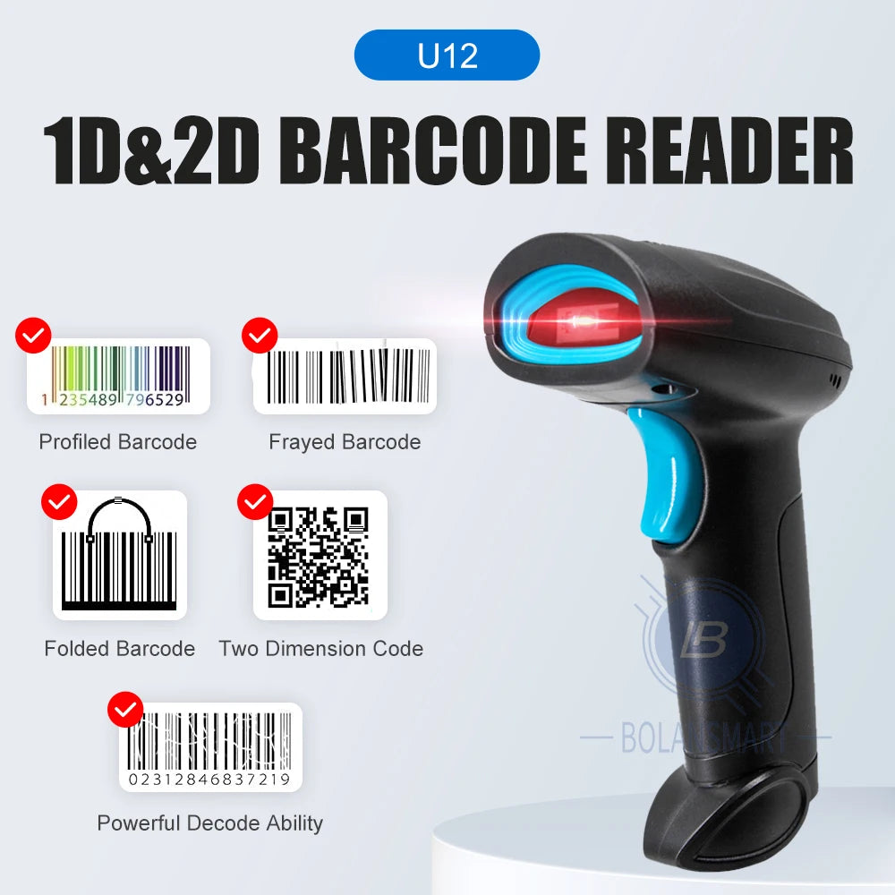 1D 2D Barcode Scanner Bluetooth Kabellos Kabelgebunden