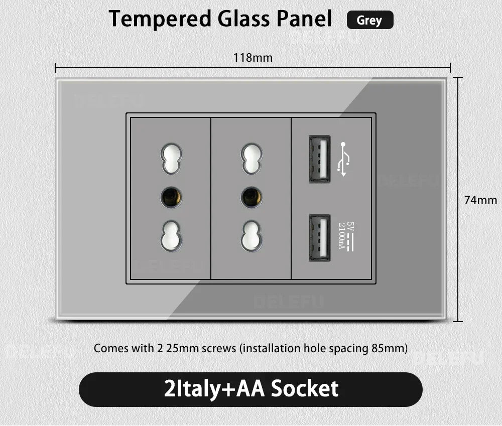Grau Glas Smart Steckdose USB C & Wifi Schalter
