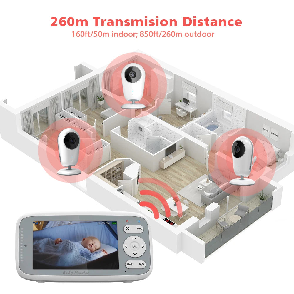 Video Babyphone 4" HD mit Zwei-Wege-Audio & Nachtsicht