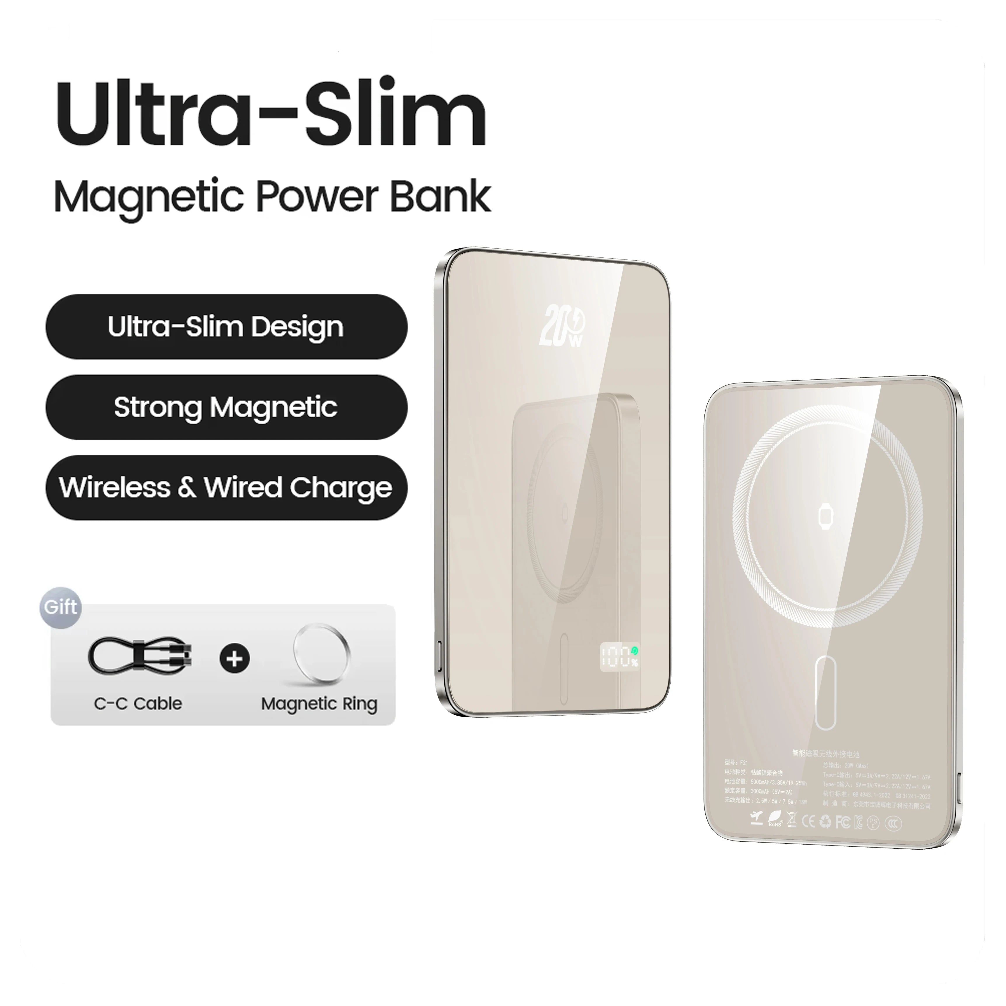 Ultraflache Magnet-Powerbank 5000/10000 mAh