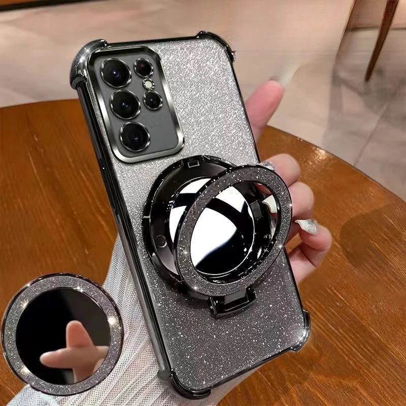 Glitzer Spiegel Hülle mit Ständer für Samsung S25