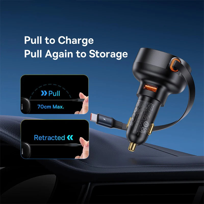 Baseus 60W Autoladegerät mit einziehbarem Kabel