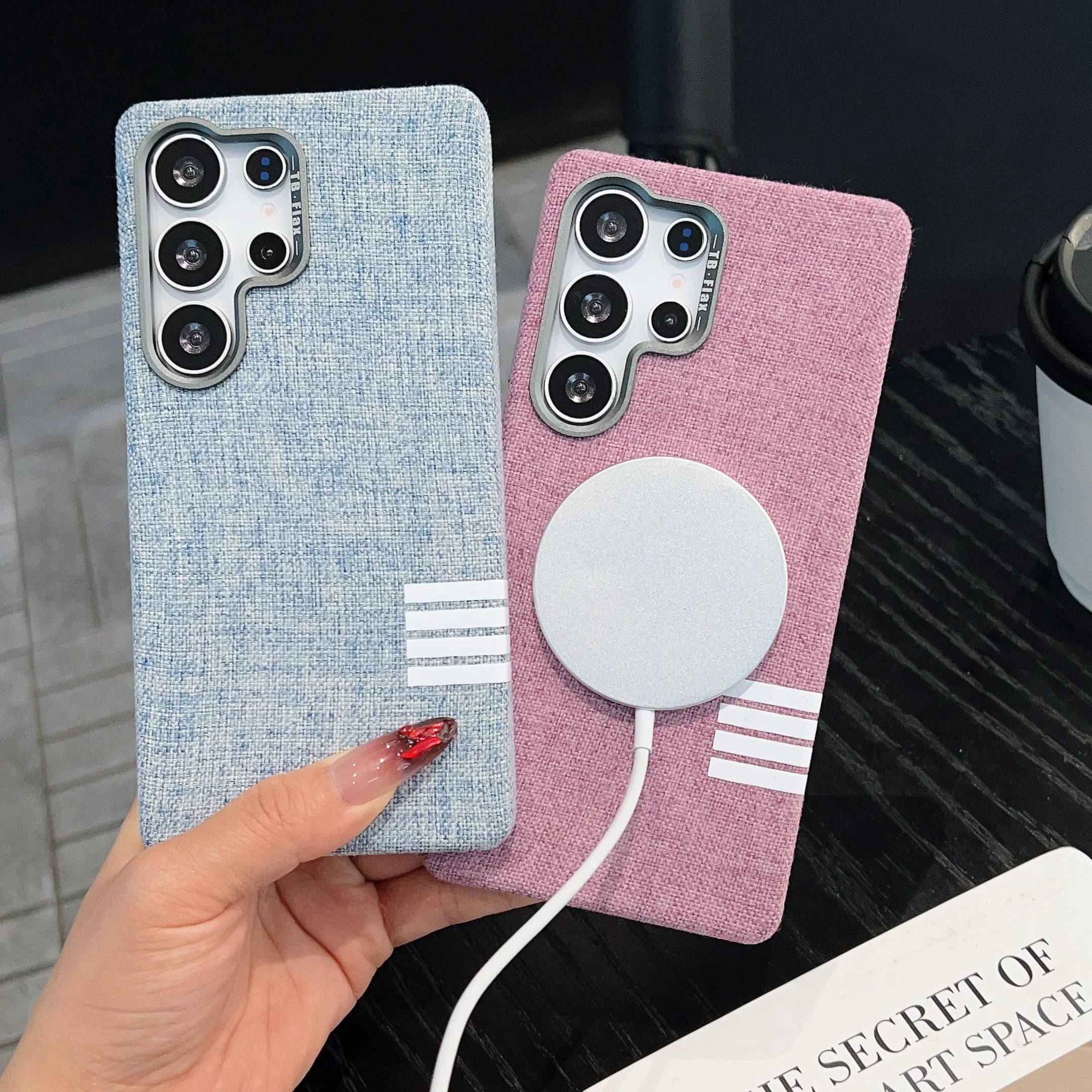 Luxus Leinen Magnet Hülle für Samsung S25