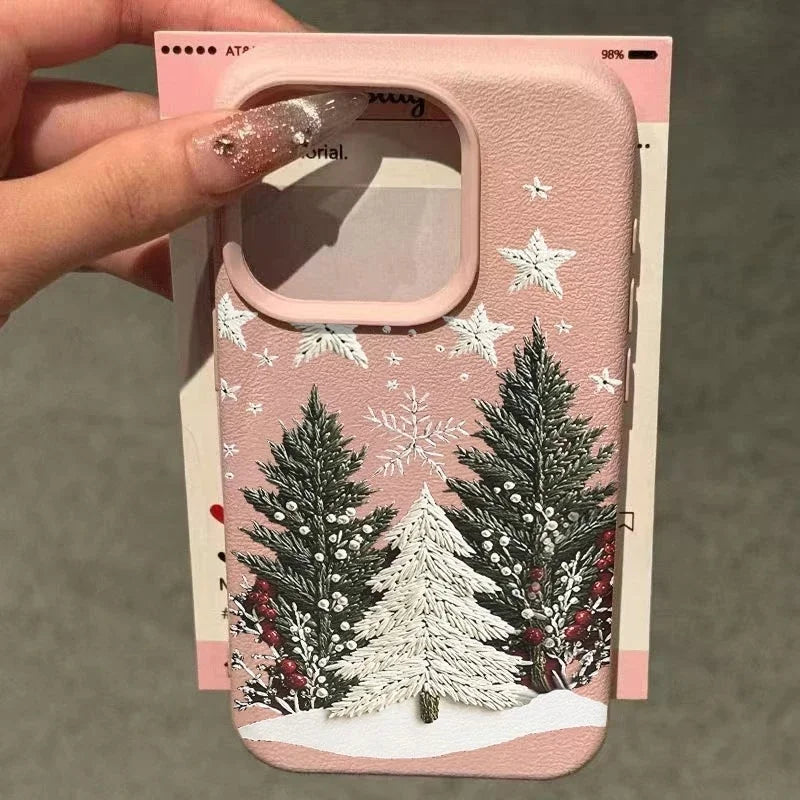 Handyhülle für Samsung S25 PU Leder Weihnachtsbaum