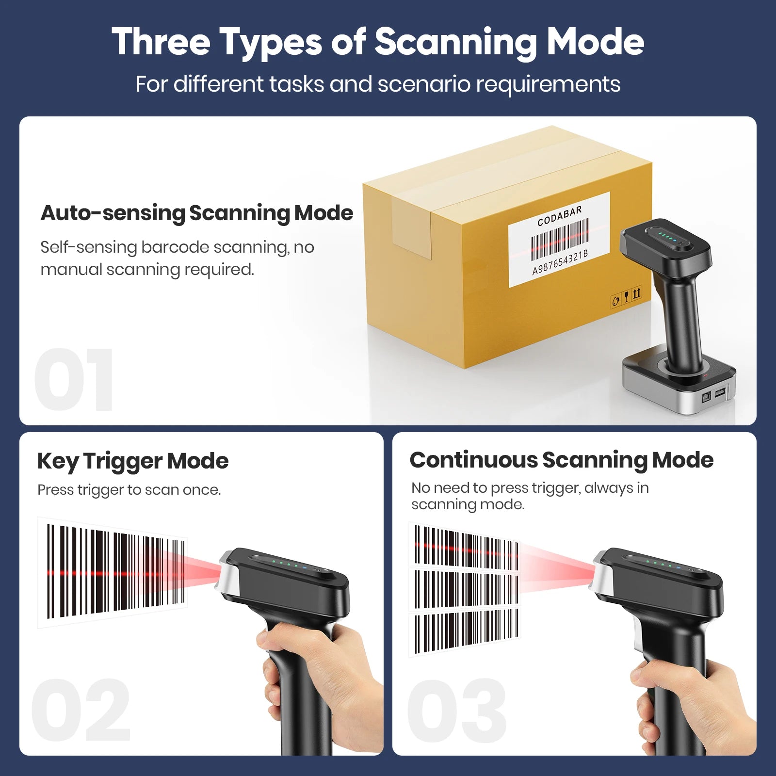 2D Bluetooth Barcode Scanner mit Auto-Sensing Funktion