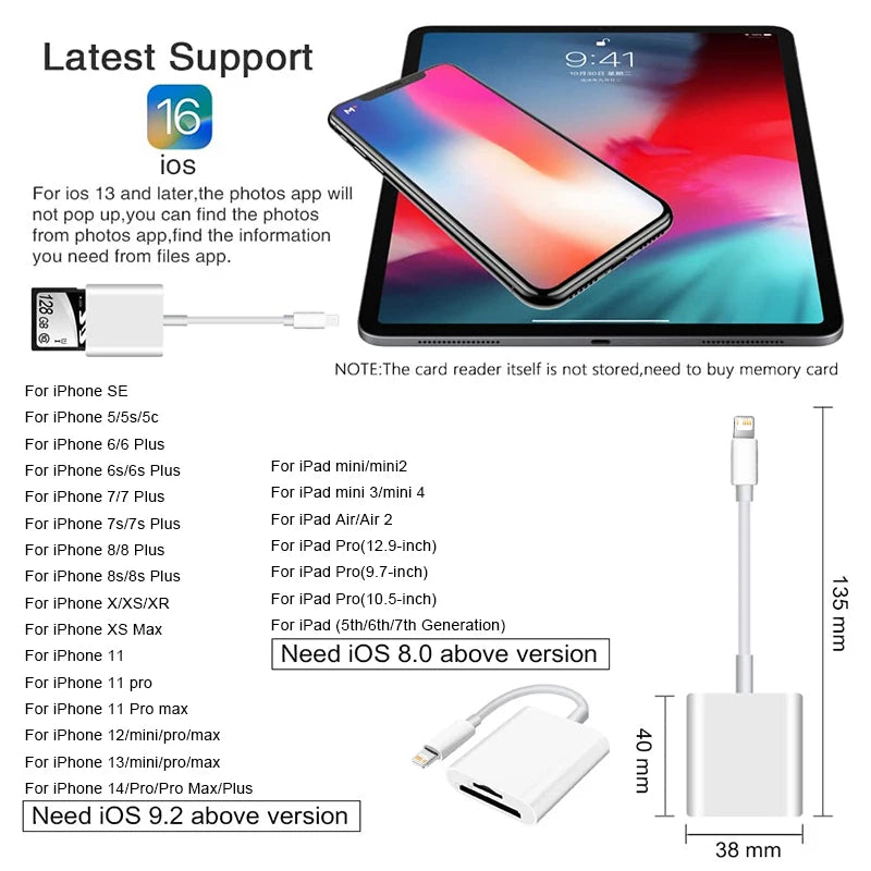 2-in-1 SD TF Kartenleser Adapter für iPhone & Android