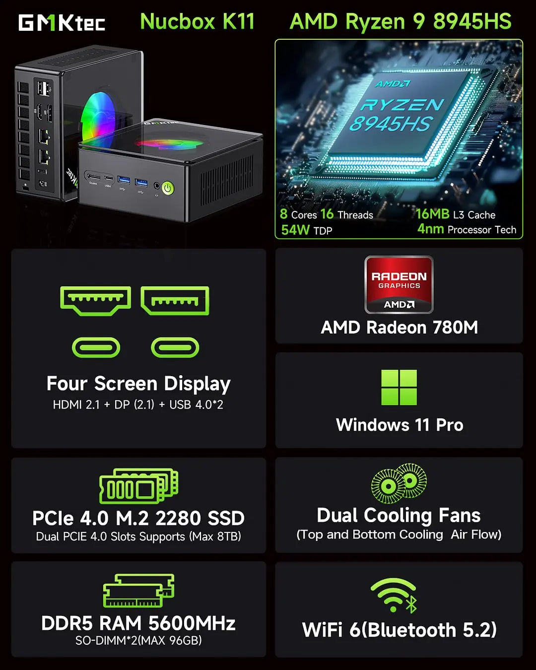GMKtec Oculink Mini PC Ryzen 9 Gaming Windows 11
