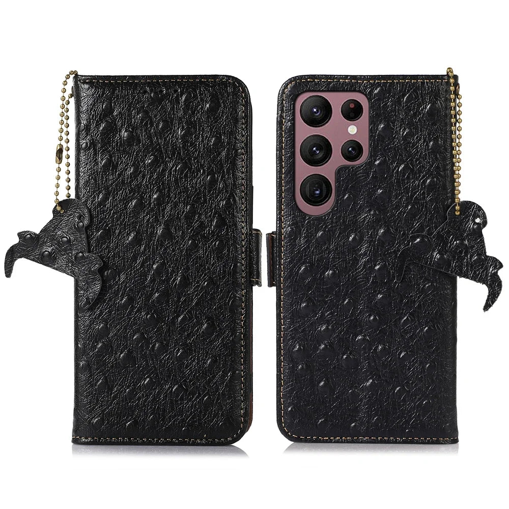 Ostrich Leder Flip Wallet Case für Galaxy S25