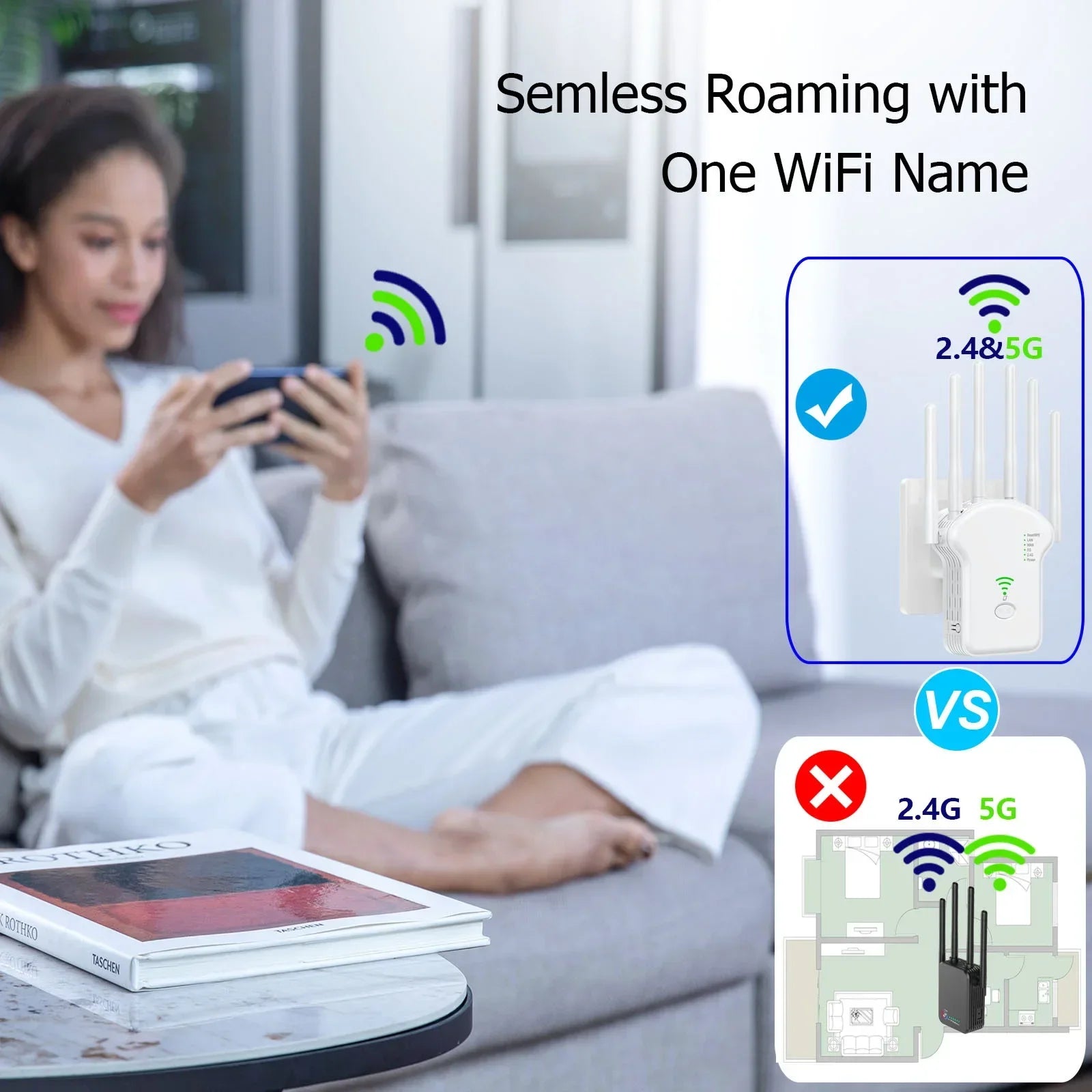 Dualband WLAN Repeater 1200Mbps WiFi Verstärker WPS